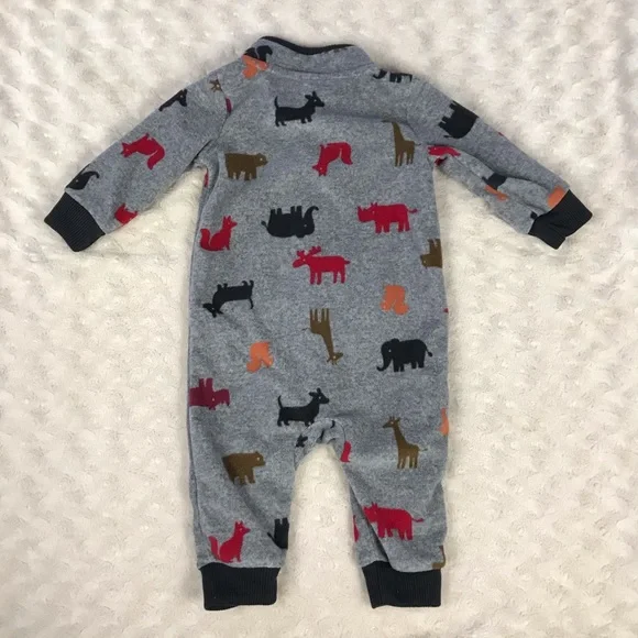 Carter’s Fleece Romper Gray Black Animal Print Size 6 Months - Picture 4 of 4